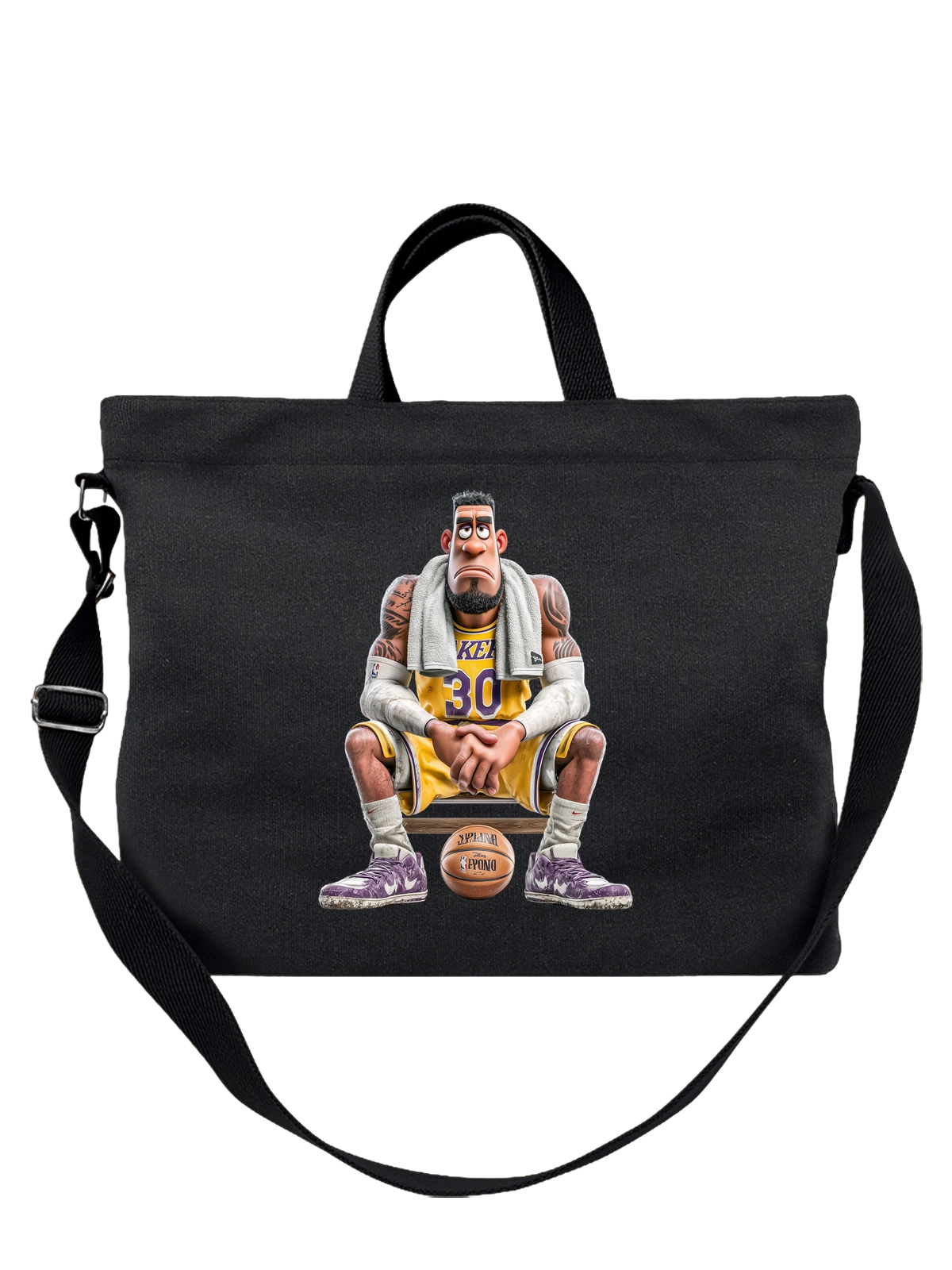 Сумка чёрная с принтом Баскетболист Los Angeles Lakers No30 — спортсмен — Чёрная, фото 1