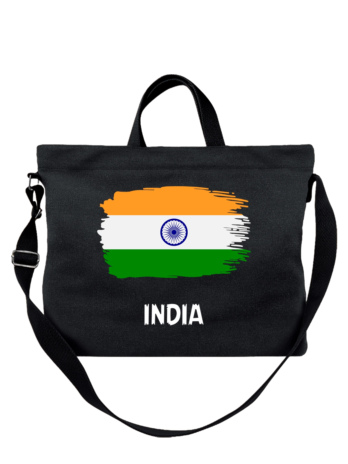 Сумка с флагом Индия India чёрная с принтом — национальная символика — Чёрная, фото 1