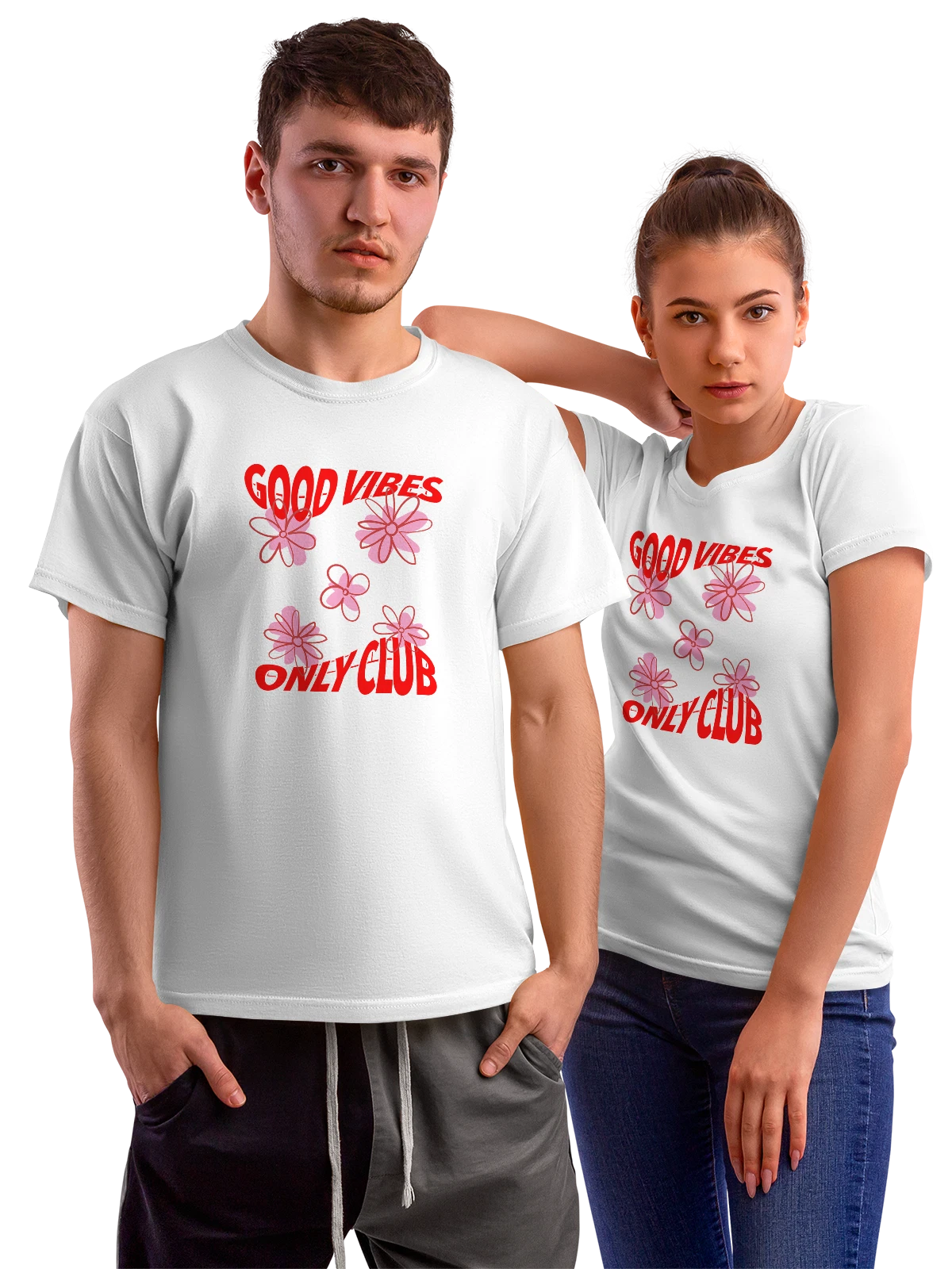Футболка с надписью good vibes белая с принтом — флористика — Белая, фото 1