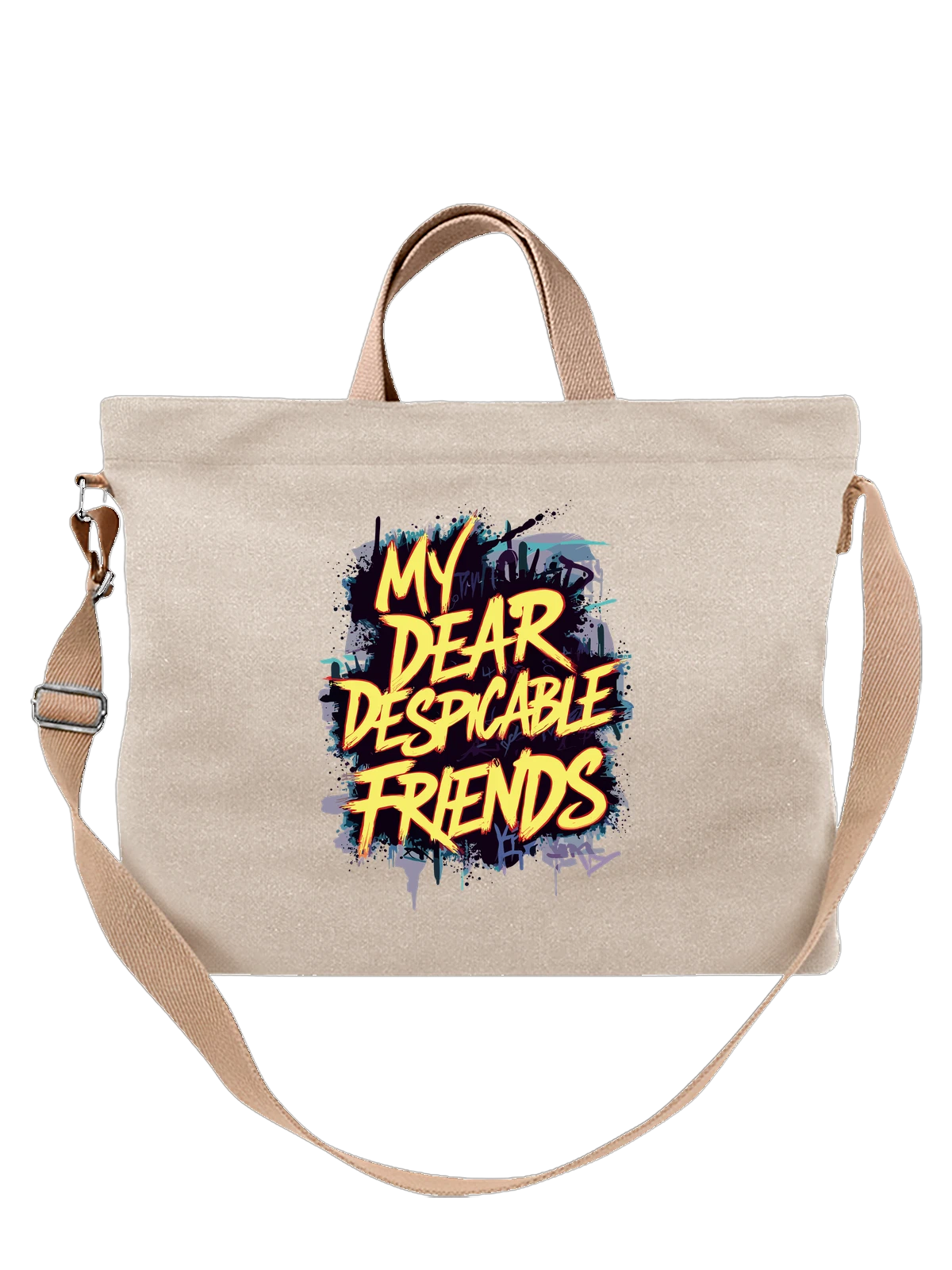 Сумка бежевая с принтом с надписью My Dear Despicable Friends — жёлтый текст — Бежевая, фото 1