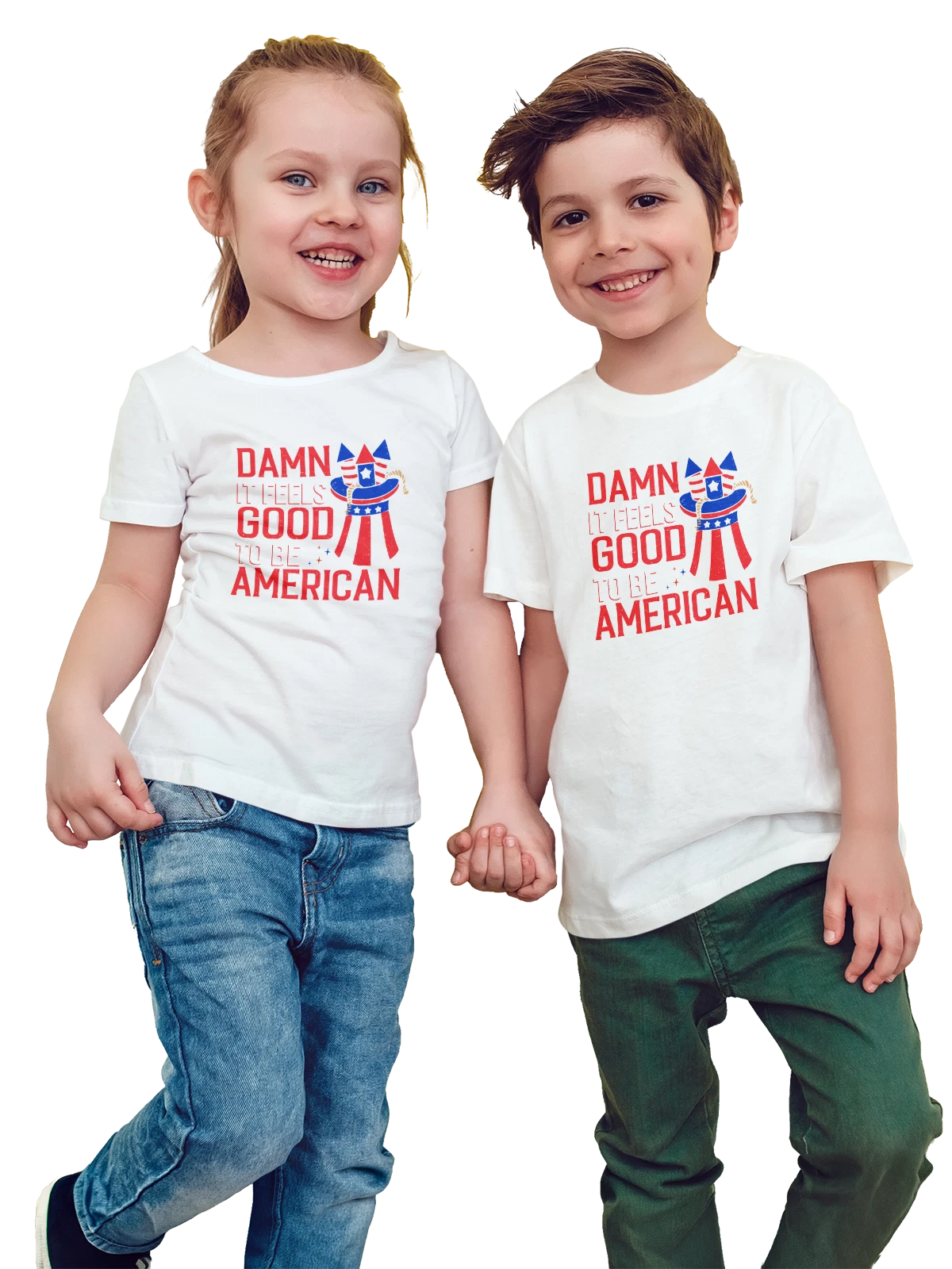 Футболка детская Дядя Сэм Damn It Feels Good to be American белая с принтом — vintage poster — Белая, фото 1