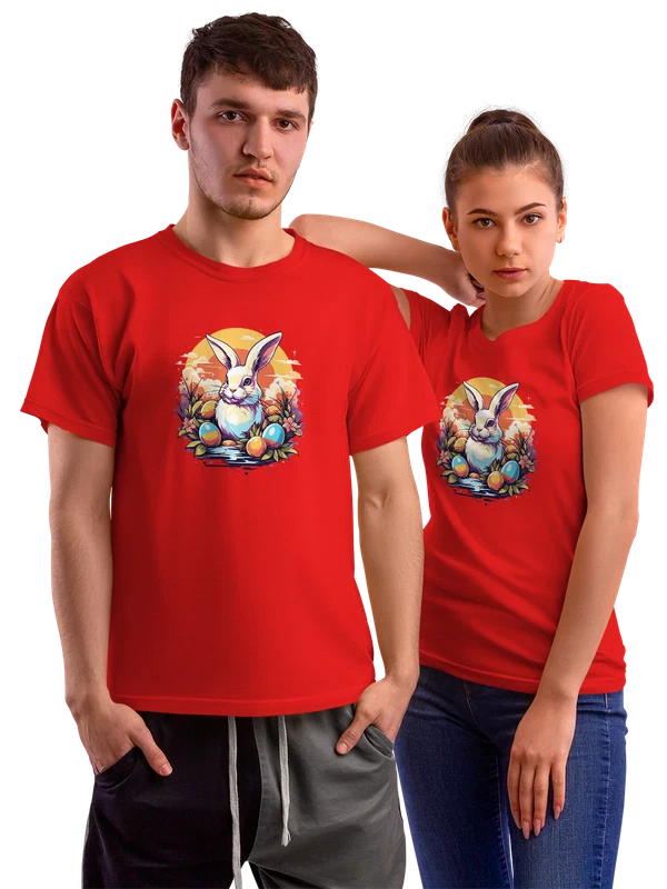 Футболка Кролик Rabbit мультфильм пасхальные яйца природа — Красная, фото 1