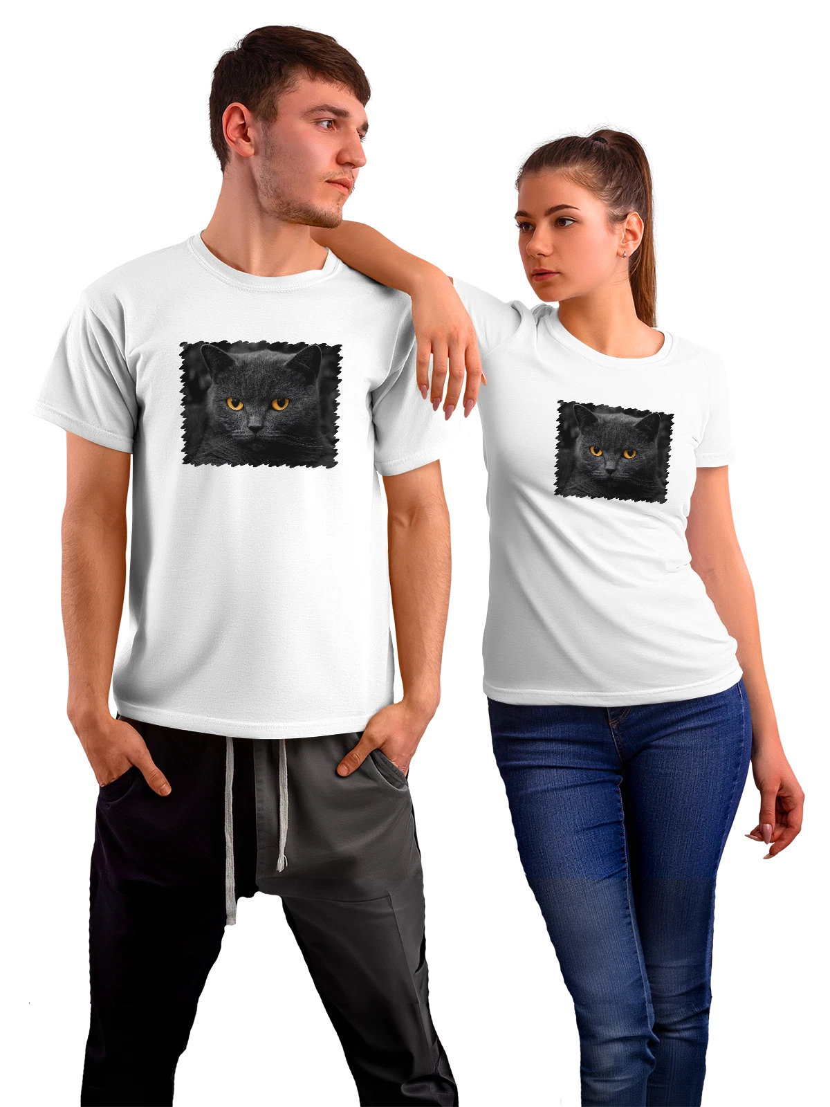Футболка Животные gray cat белая с принтом — анималистический принт — Белая, фото 1