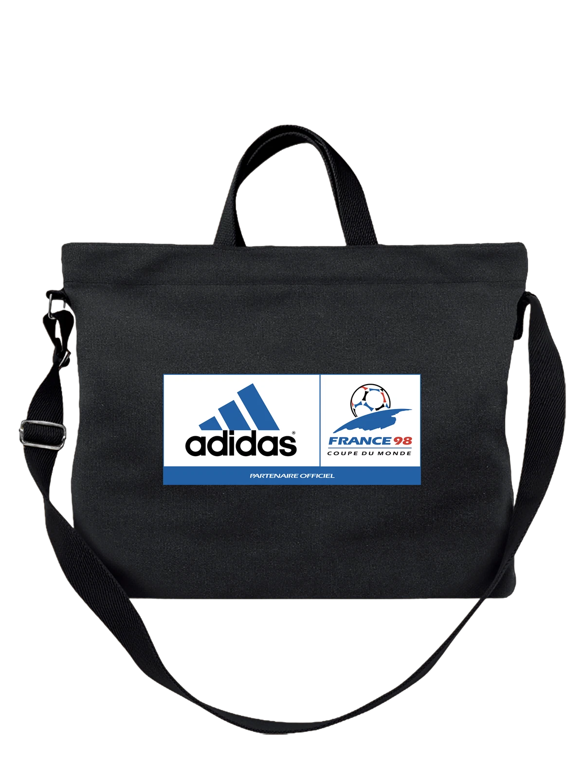 Сумка Adidas чёрная с принтом — сине-красные детали — Чёрная, фото 1
