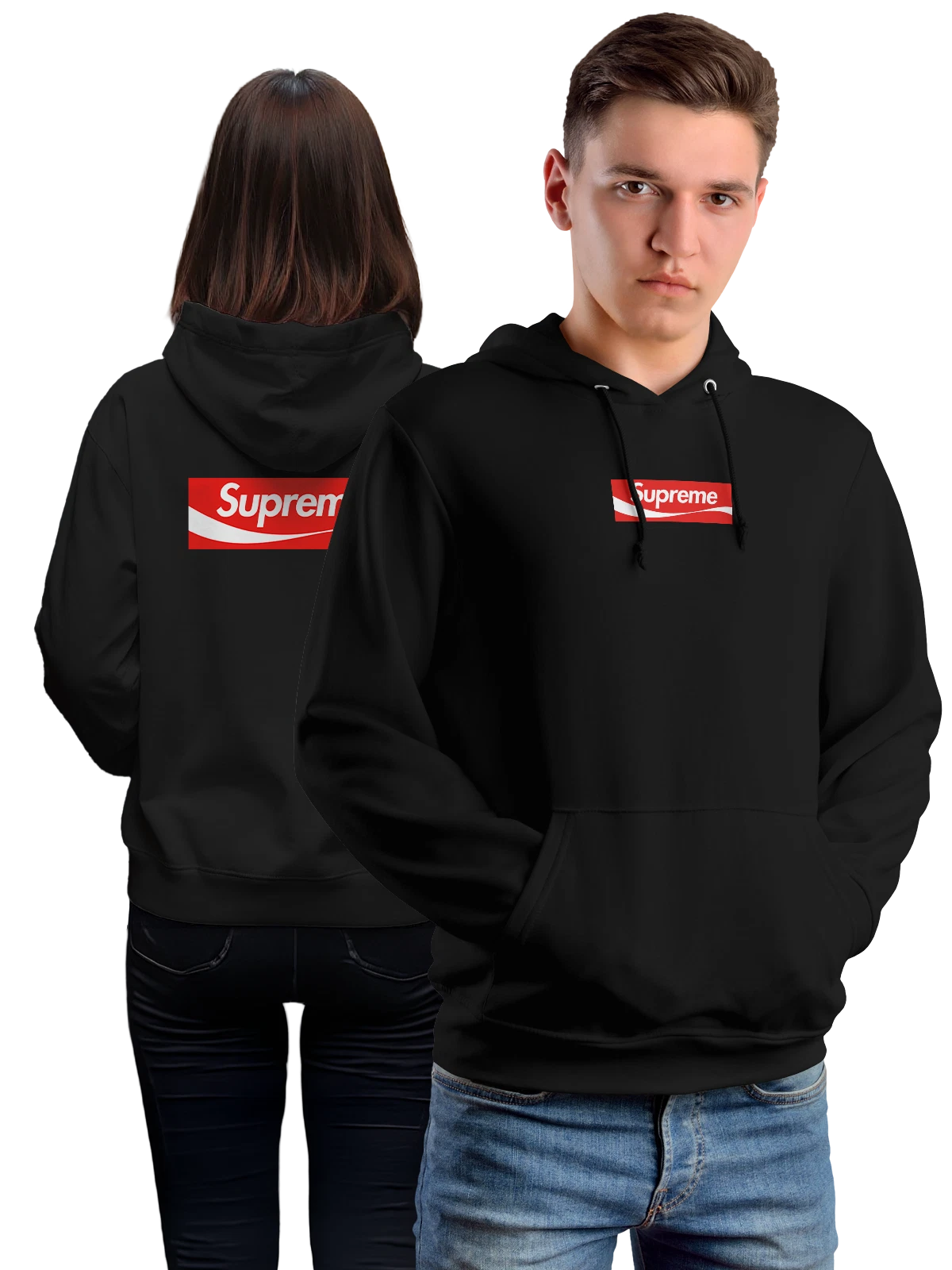 Худи Supreme чёрное с принтом — контрастный логотип — Чёрная, фото 1