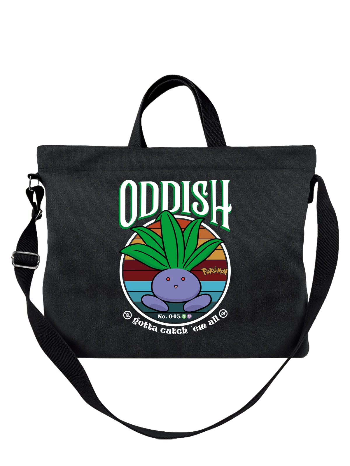 Сумка чёрная с принтом Покемон Одиш No 043 с листьями — игровой персонаж — Чёрная, фото 1