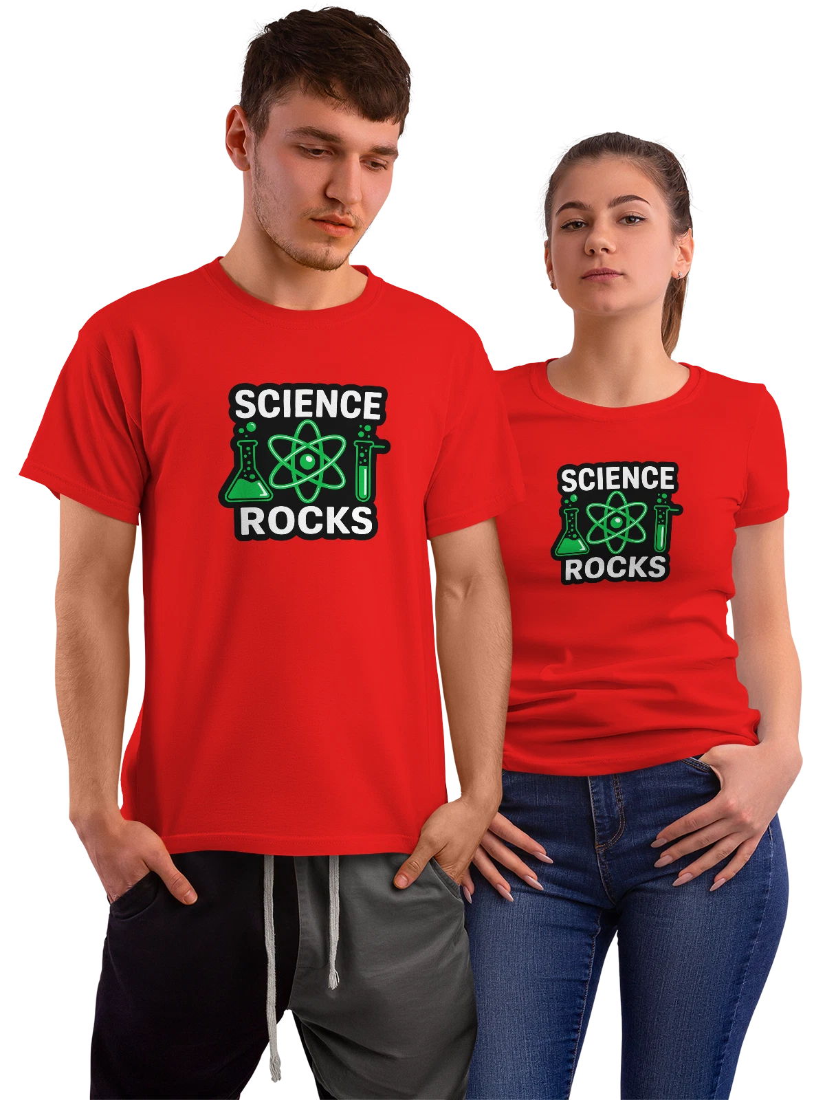 Футболка Science Rocks атом и химические колбы красная с принтом — колба — Красная, фото 1