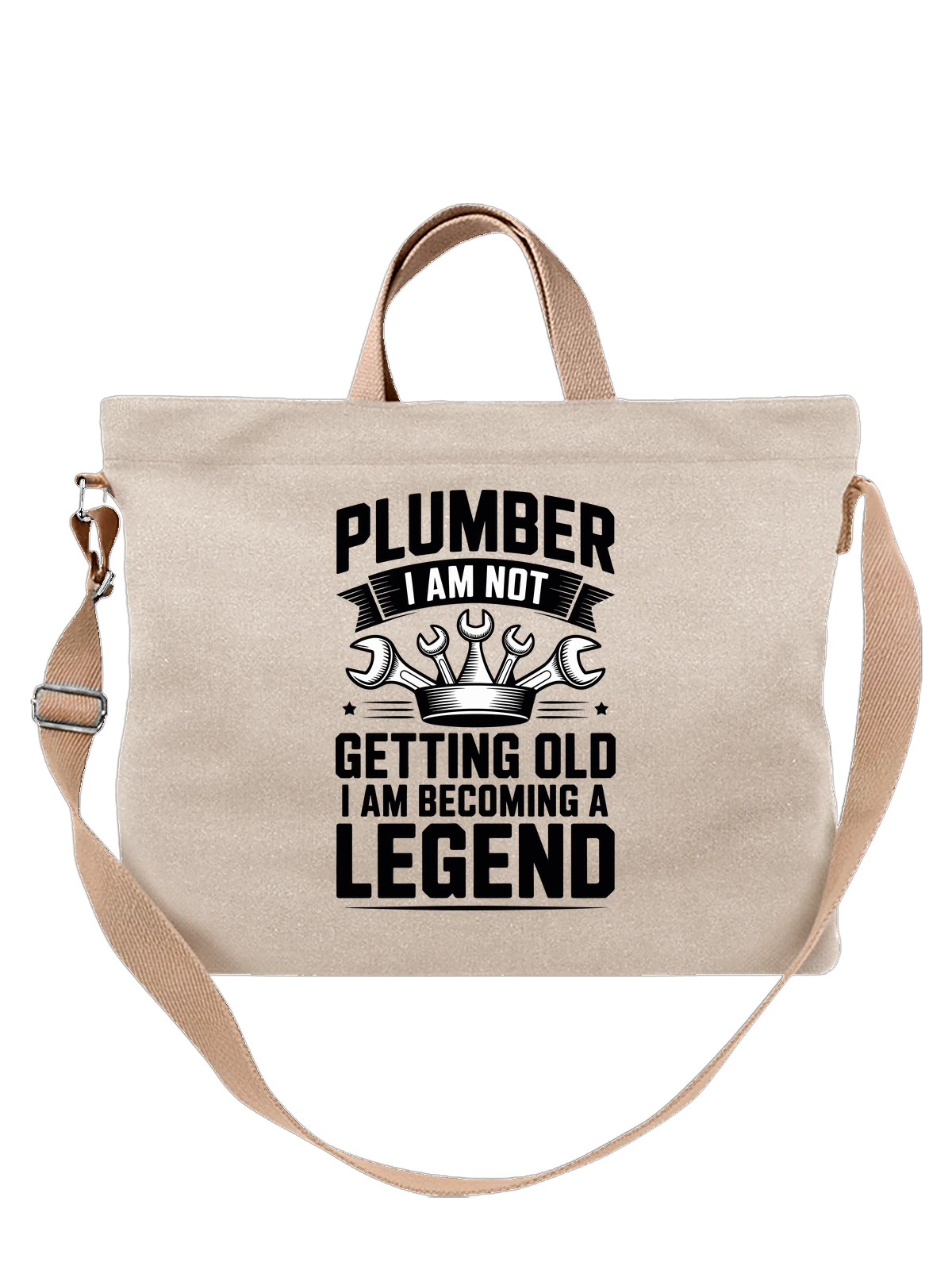 Сумка бежевая с принтом с гаечными ключами и надписью I AM NOT — механик — Бежевая, фото 1
