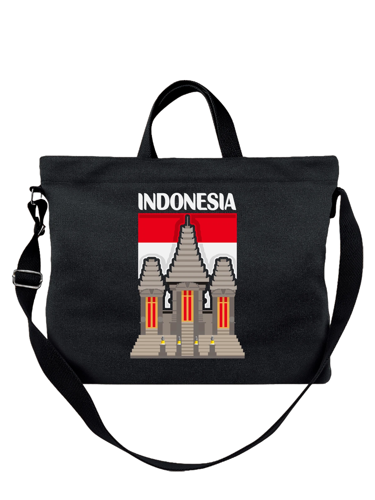 Сумка с флагом Индонезии Indonesia чёрная с принтом — национальная символика — Чёрная, фото 1