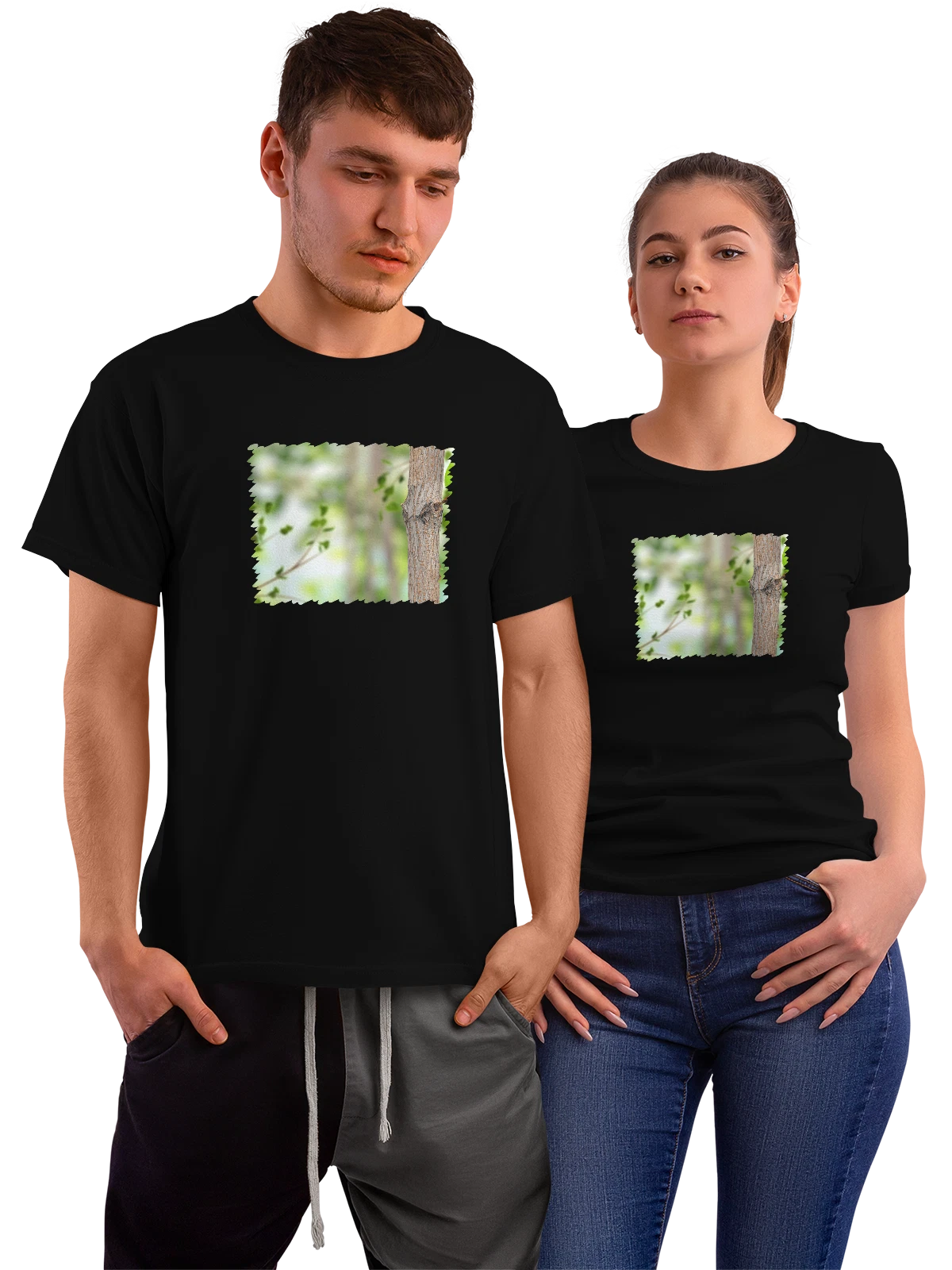 Футболка Макро Fresh green leaves чёрная с принтом — глубина пространства — Чёрная, фото 1