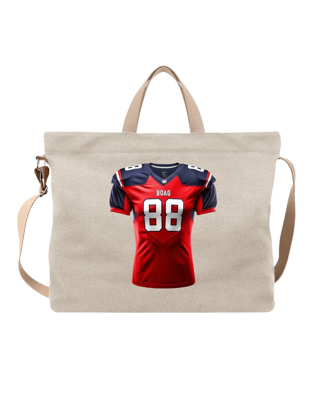 Сумка бежевая с принтом Красная NFL форма американского футбола 88 — белые цифры 88 — Бежевая, фото 1