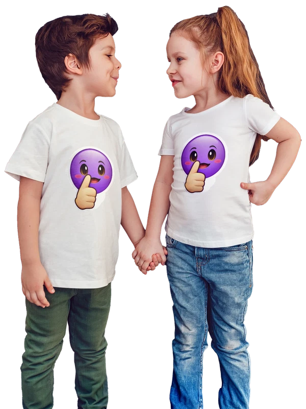 Футболка фиолетовый смайлик с поднятым большим пальцем — Белая, фото 1
