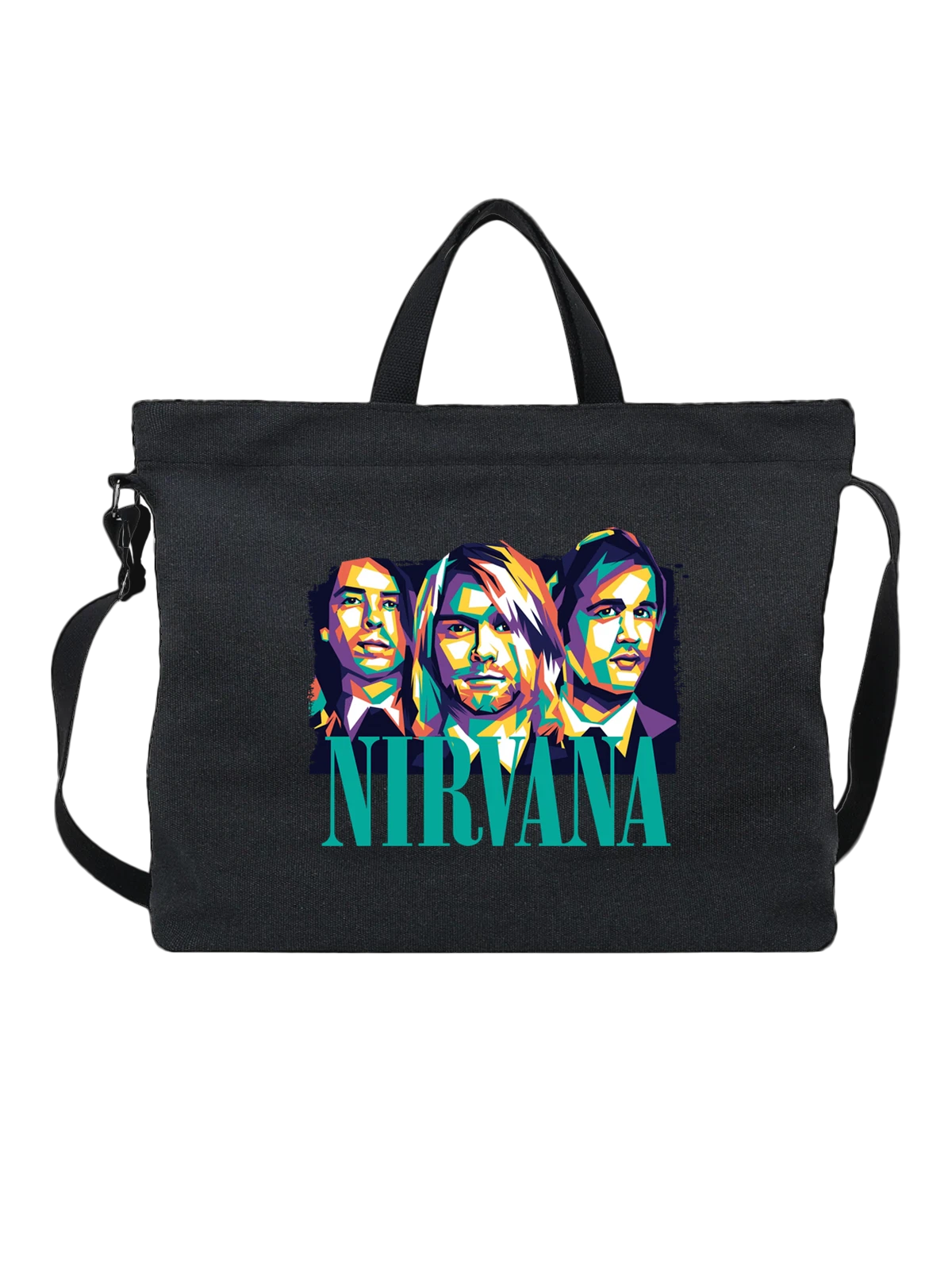 Сумка с группой Нирвана Nirvana чёрная с принтом — grunge — Чёрная, фото 1