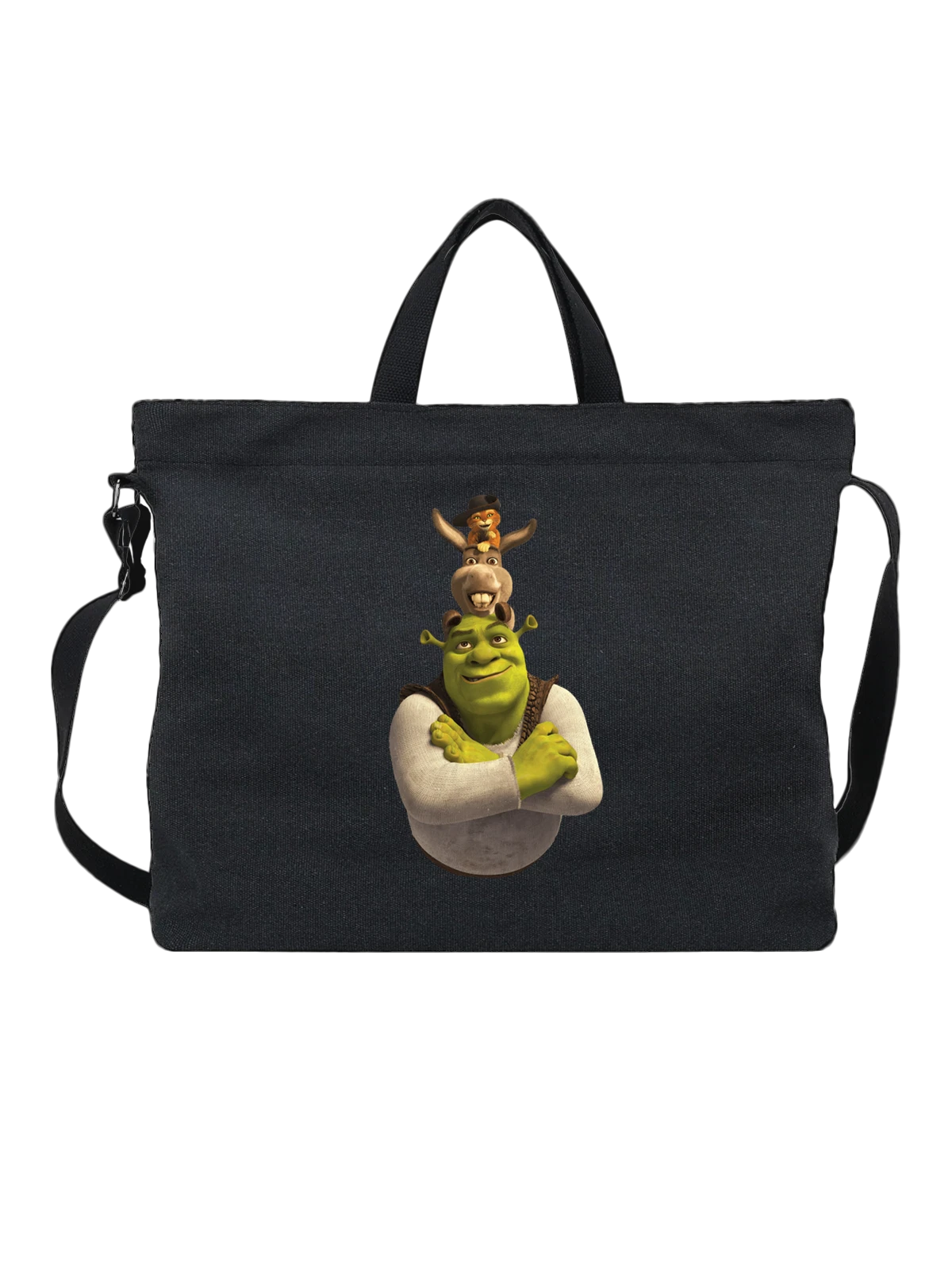 Сумка Шрек Shrek с Ослом и Котом чёрная с принтом — домашний питомец — Чёрная, фото 1