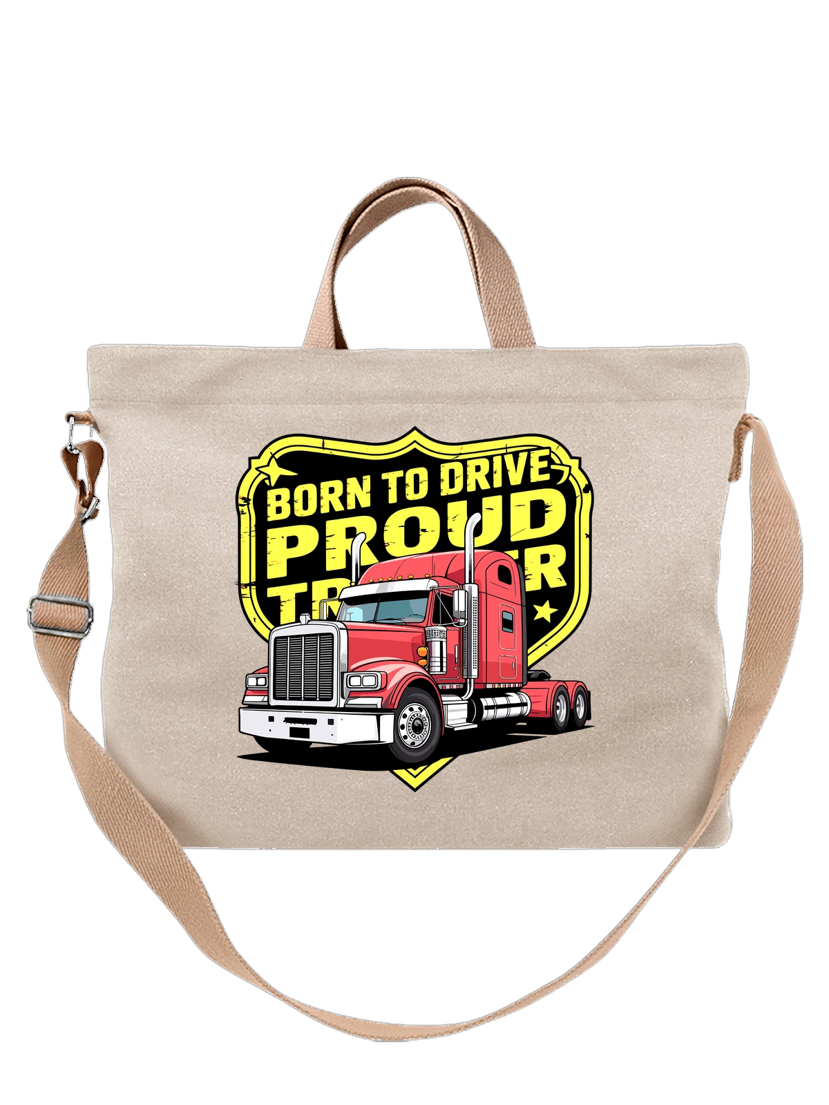 Сумка бежевая с принтом Красный седельный тягач Proud Driver — логистика — Бежевая, фото 1