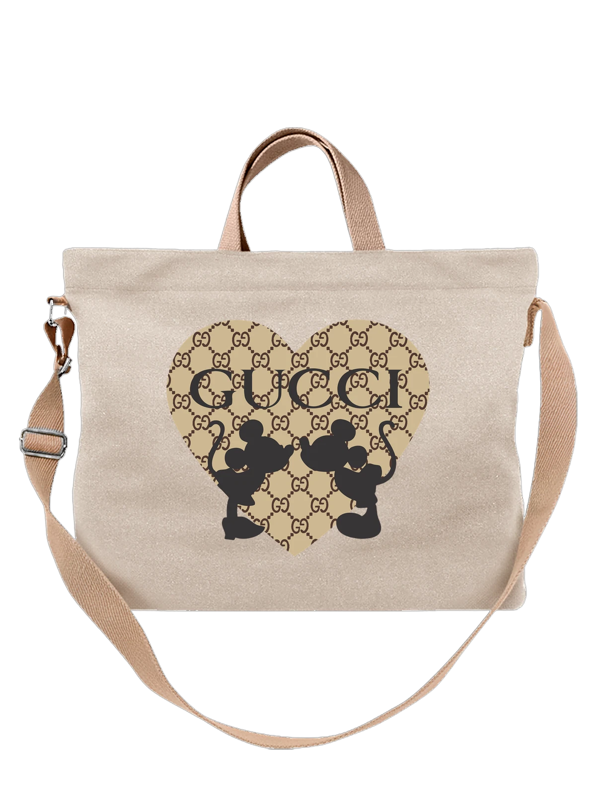 Сумка бежевая с принтом Gucci Микки Маус с логотипом бренда — силуэт персонажа — Бежевая, фото 1