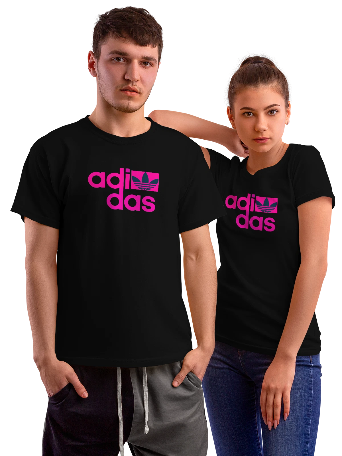 Футболка Adidas с логотипом трефойл и надписью чёрная с принтом — яркий контраст — Чёрная, фото 1