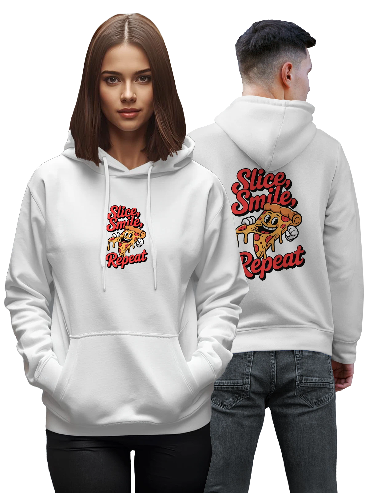 Худи Смайлик пицца с надписью Slice Smile Repeat белое с принтом — сырный кусок — Белая, фото 1