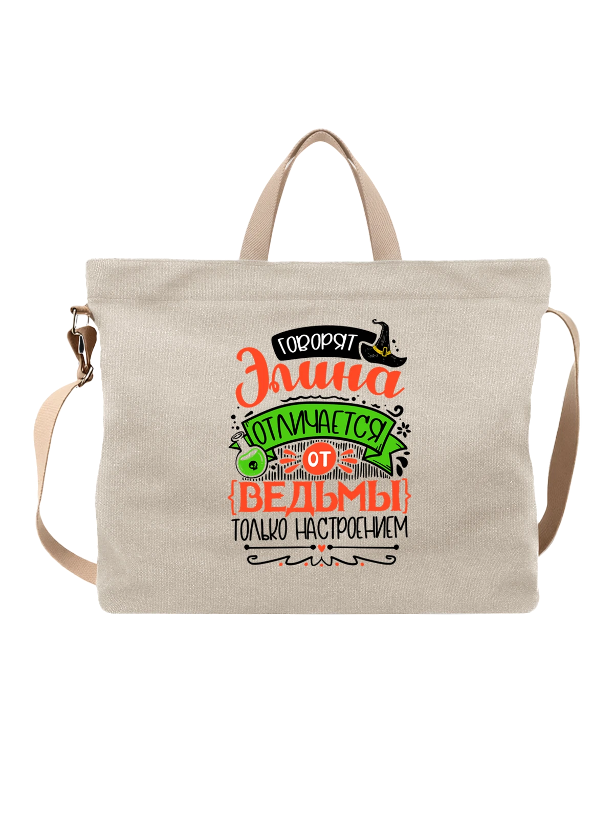 Сумка с именем Элина белая с принтом — подарок женщине по имени Элина — Белая, фото 1