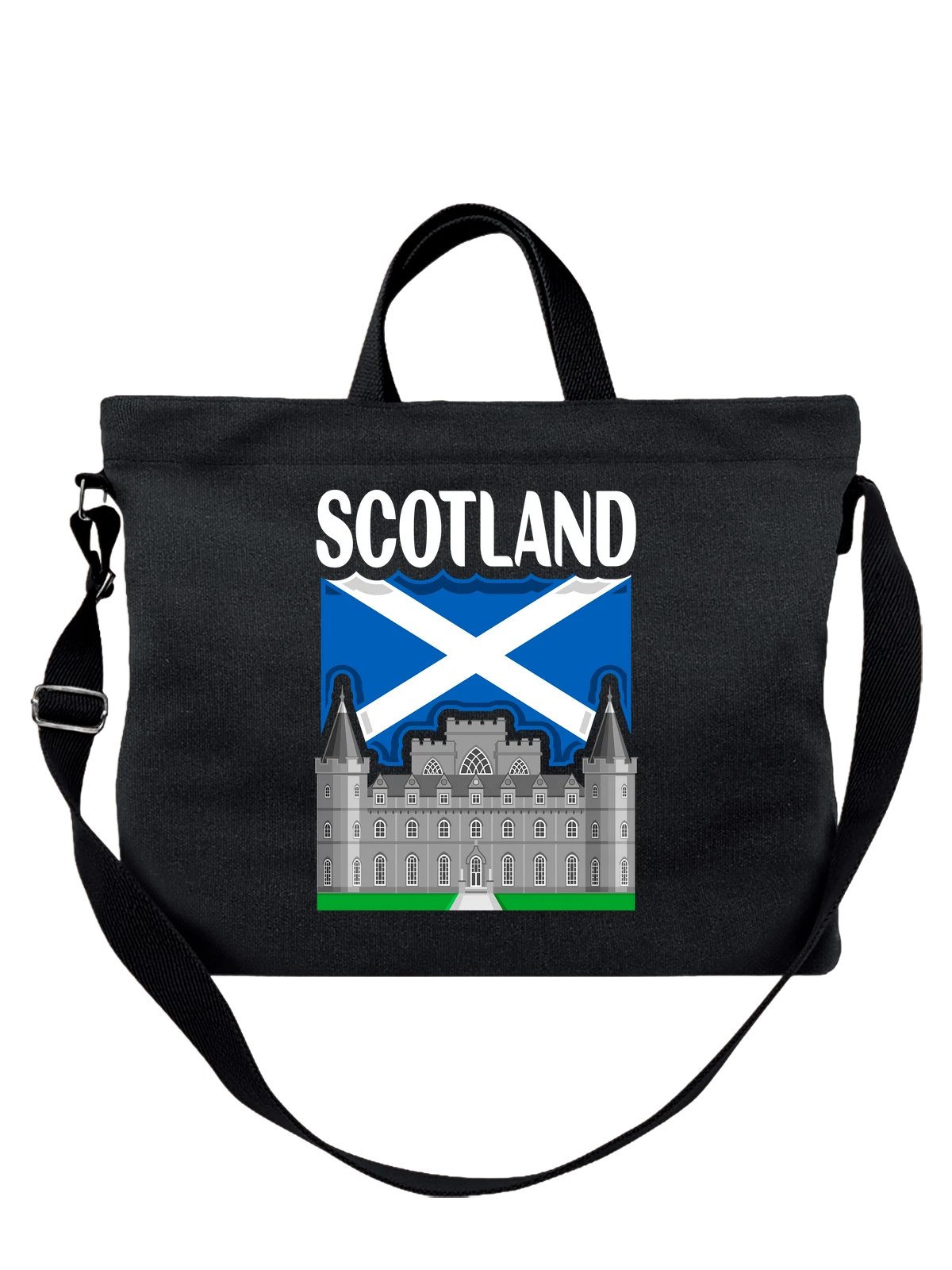 Сумка с флагом Шотландии Scotland замок чёрная с принтом — патриотический принт — Чёрная, фото 1