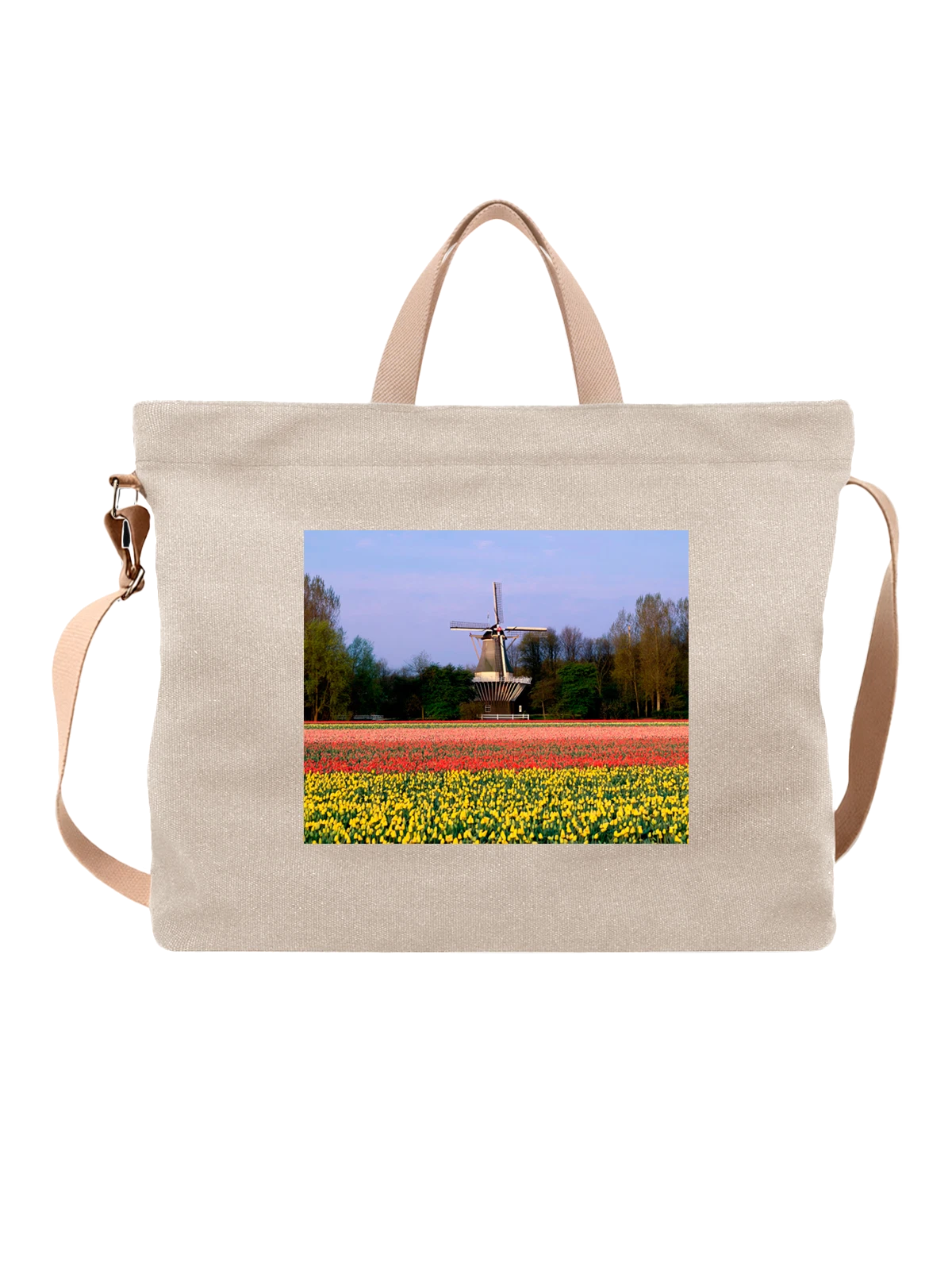 Сумка бежевая с принтом Архитектура выразительная Keukenhof Gardens — достопримечательность — Бежевая, фото 1