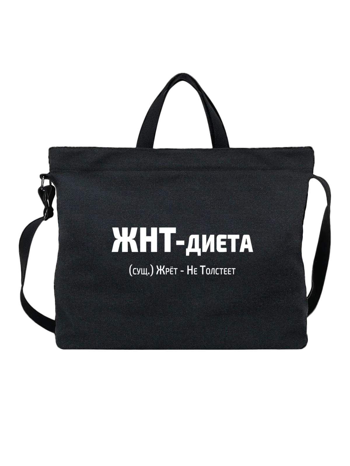 Сумка с надписью ЖНТ диета чёрная с принтом — подарок с юмором — Чёрная, фото 1