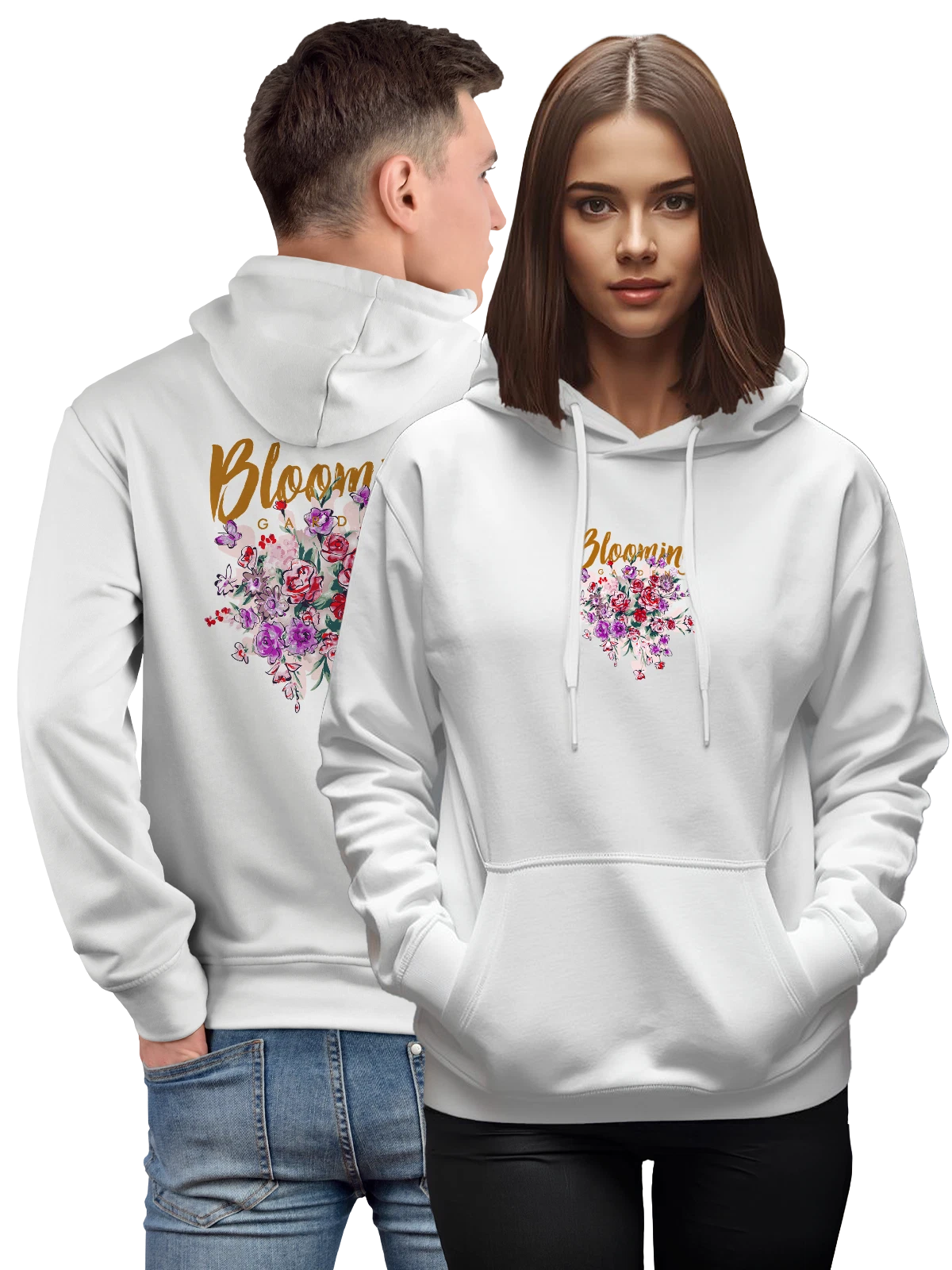 Худи с надписью blooming белое с принтом — подарок любителю цветов — Белая, фото 1