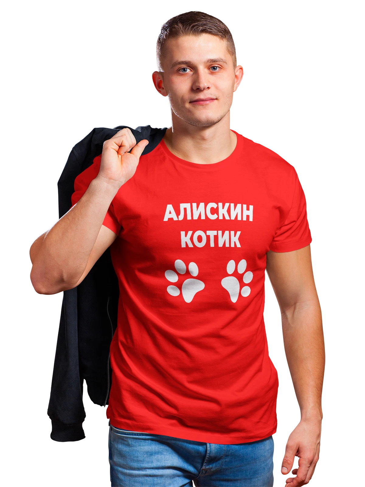 Футболка Имя Алиса котик красная с принтом — надпись с именем — Красная, фото 1