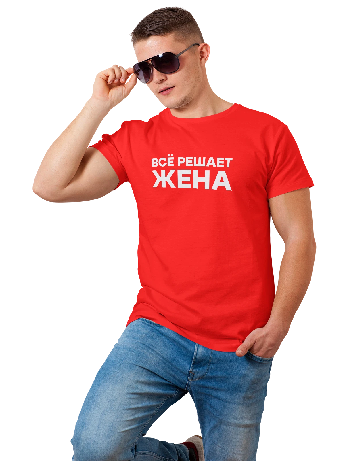 Футболка Жена красная с принтом — для мужа — Красная, фото 1