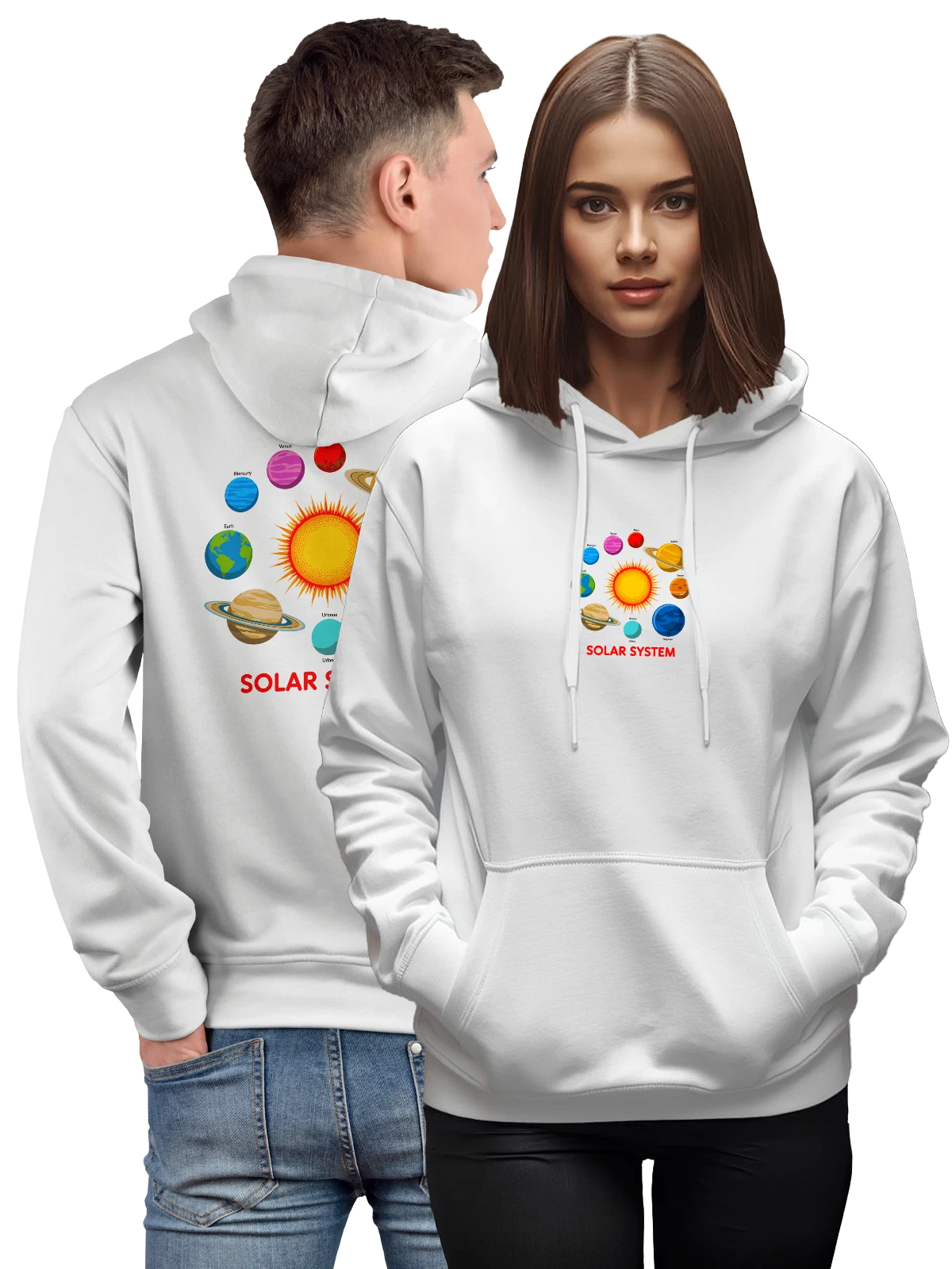 Худи Солнечная система с Солнцем и планетами белое с принтом — Юпитер — Белая, фото 1