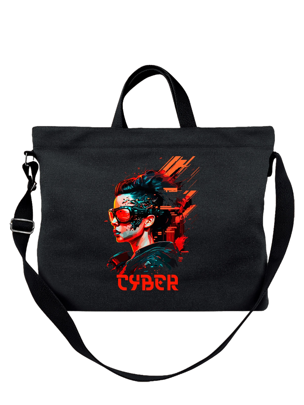 Сумка с девушкой cyber чёрная с принтом — принт на каждый день — Чёрная, фото 1