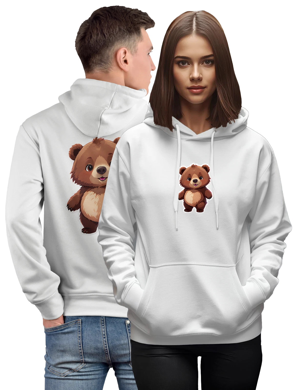 Худи с милым мультяшным бурым медвежонком белое с принтом — cartoon bear — Белая, фото 1