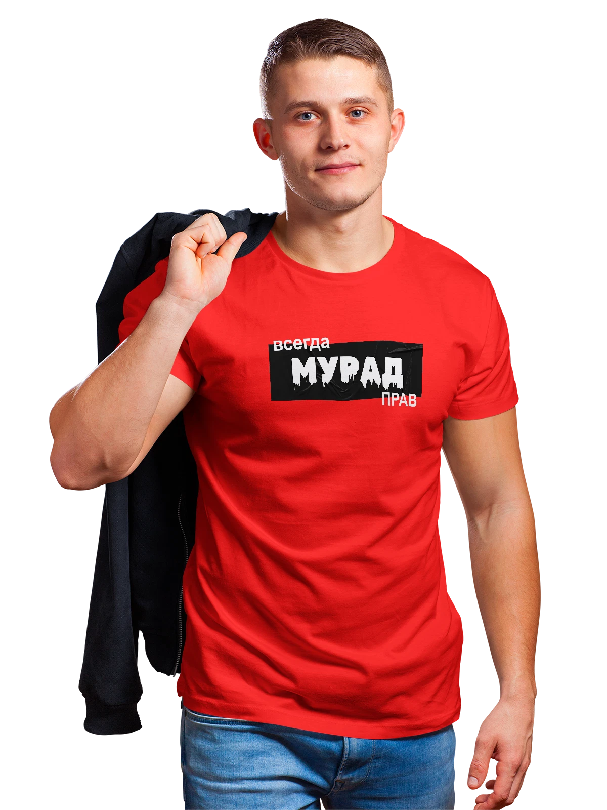 Футболка Имя Мурад красная с принтом — персональный подарок — Красная, фото 1
