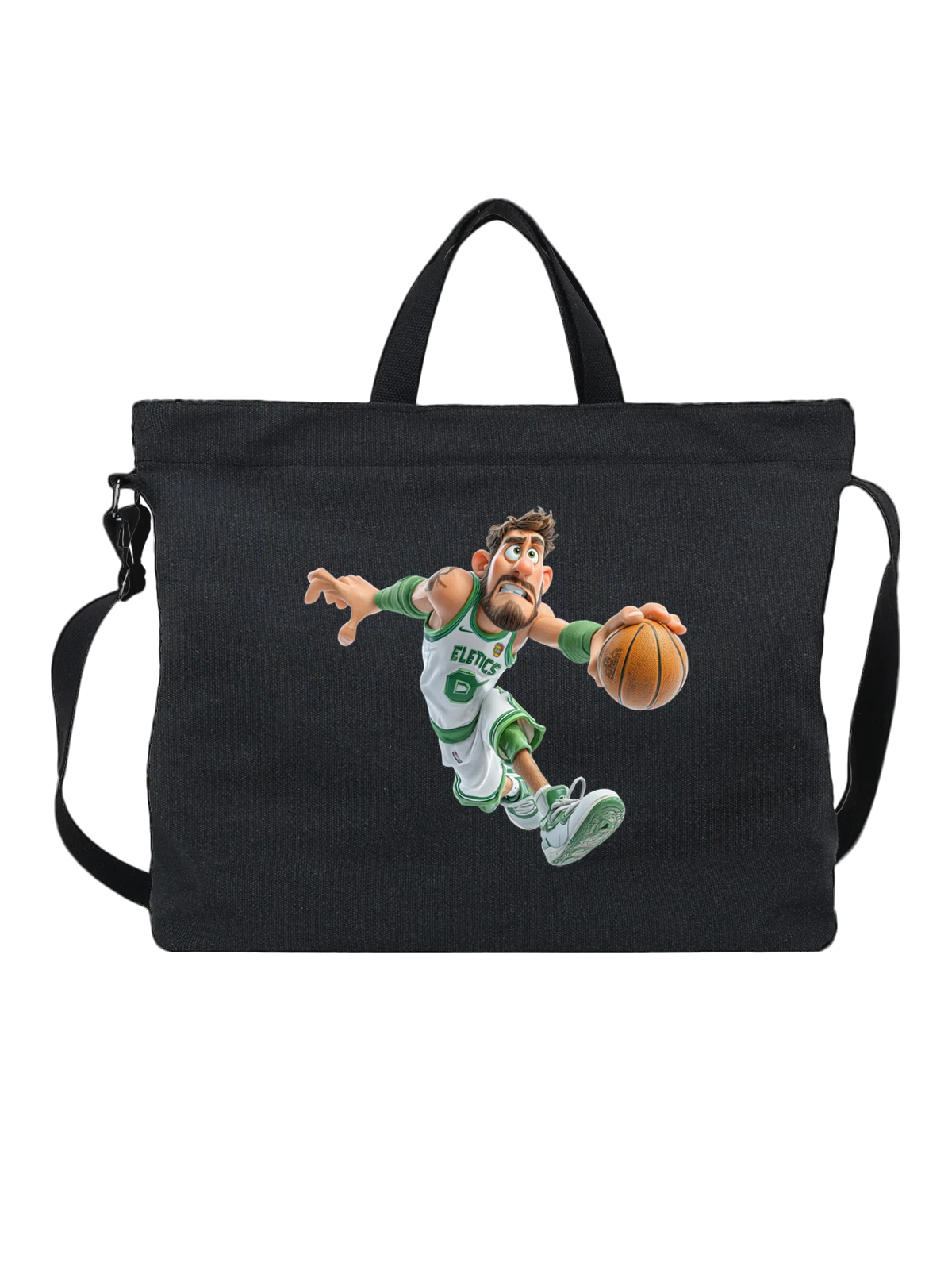 Сумка чёрная с принтом Баскетболист Boston Celtics — дриблинг — Чёрная, фото 1