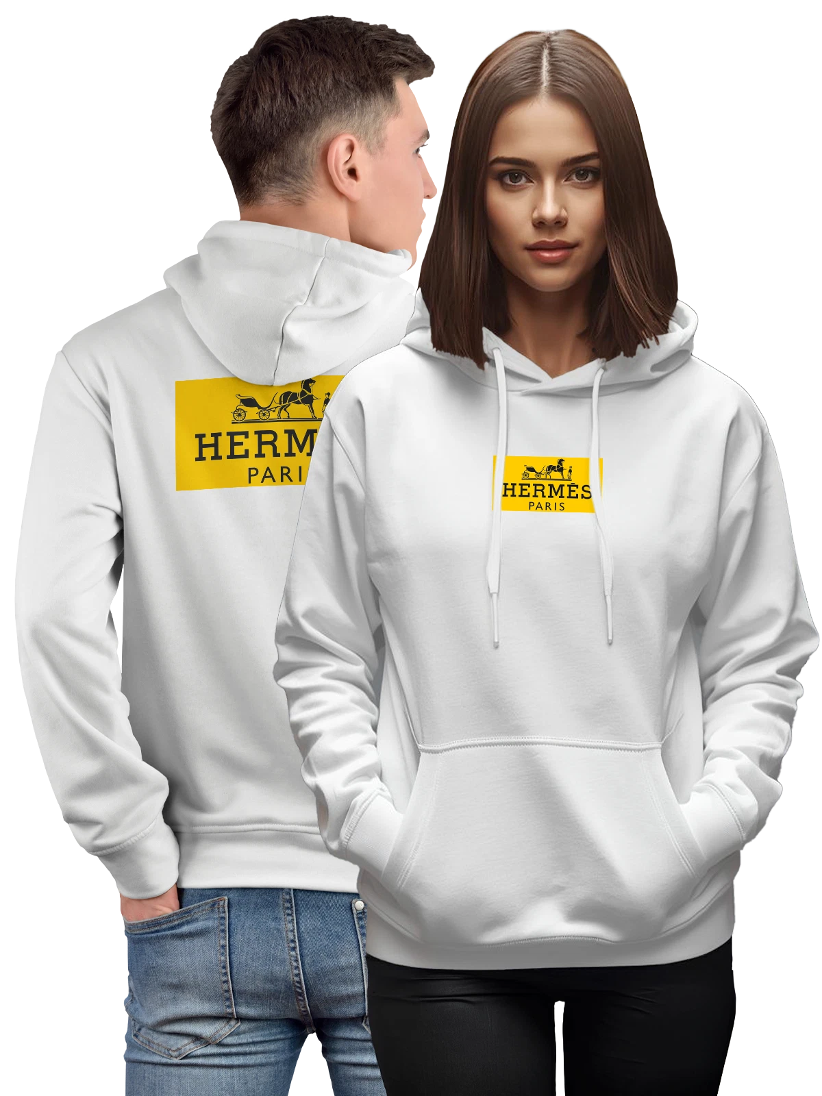 Худи Hermes белое с принтом — французский люксовый логотип — Белая, фото 1