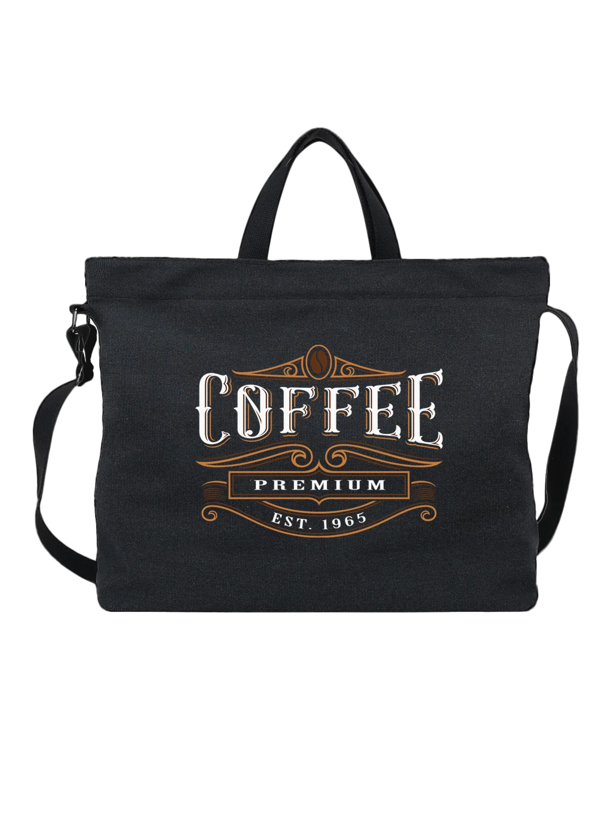 Сумка чёрная с принтом Винтажная надпись Coffee House с эмблемой — кофе — Чёрная, фото 1