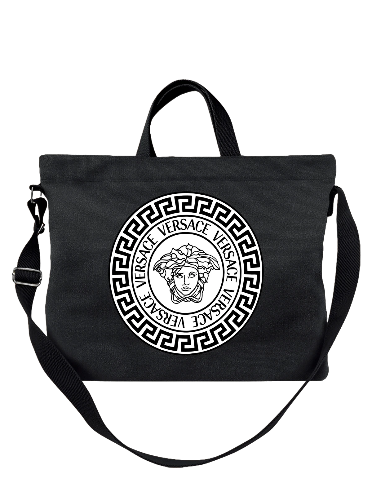 Сумка Versace чёрная с принтом — итальянский люксовый логотип — Чёрная, фото 1