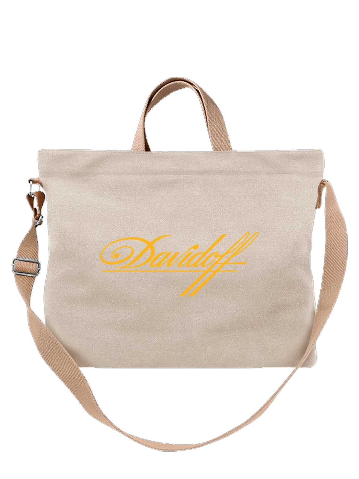 Сумка бежевая с принтом Davidoff — фирменная подпись — Бежевая, фото 1