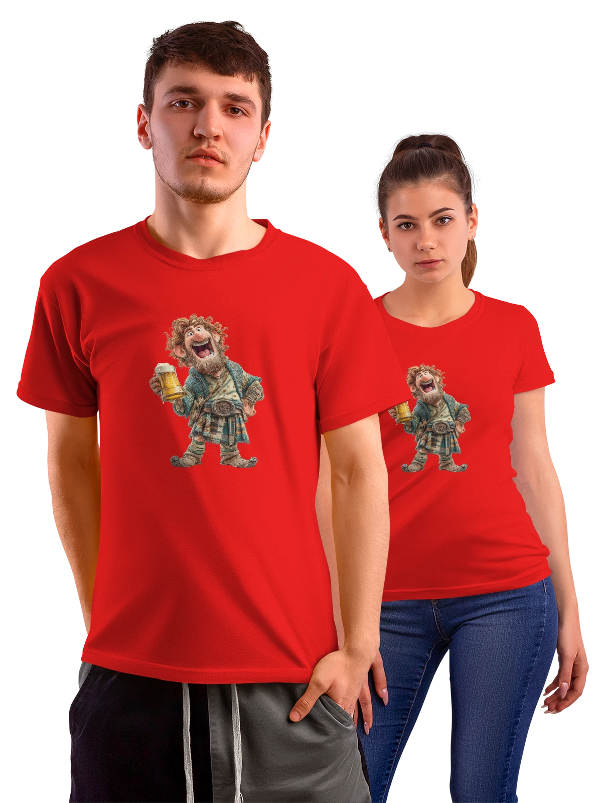 Футболка Лепрекон с кружкой пива и бородой красная с принтом — борода — Красная, фото 1