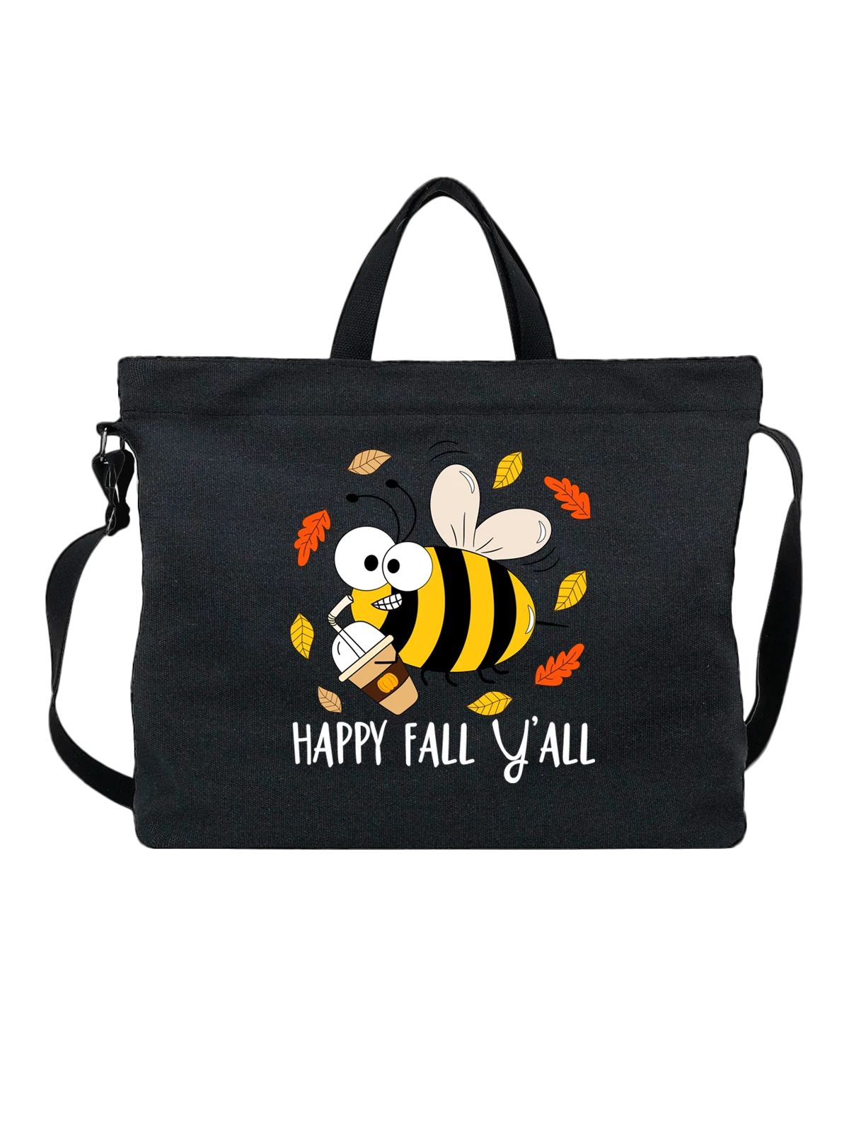 Сумка Пчела happy fall чёрная с принтом — подарок любителю природы — Чёрная, фото 1