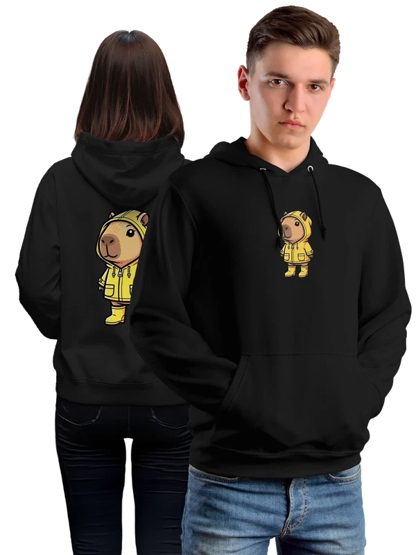 Худи капибара в жёлтом дождевике и сапогах — Чёрная, фото 1
