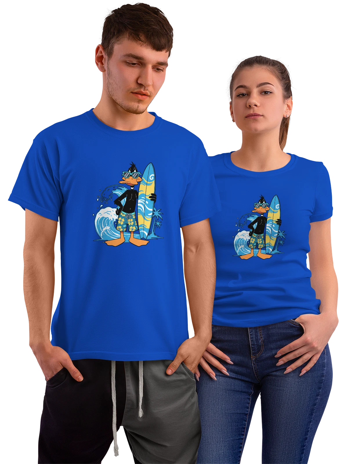 Футболка Утка-серфер Surf Duck мультфильм пляжный синяя с принтом — пляжный отдых — Синяя, фото 1