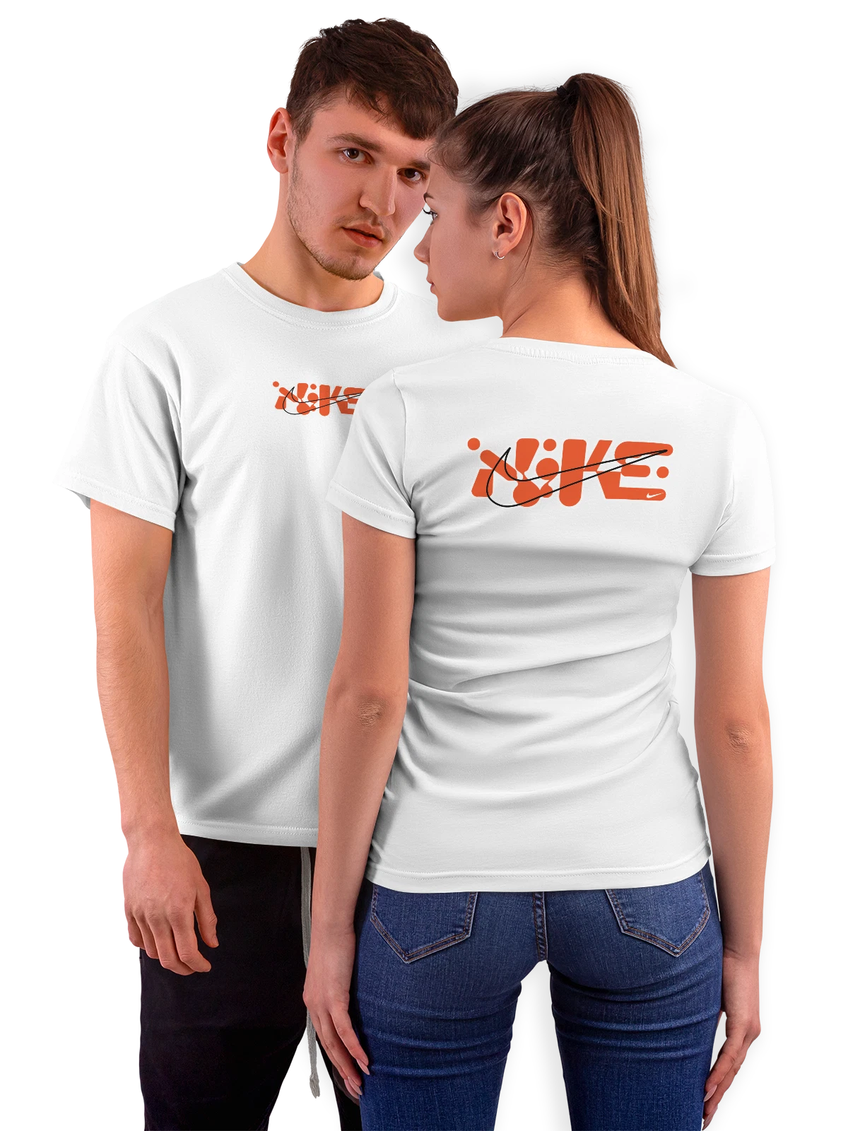Футболка с черной абстрактной фигуративной линией белая с принтом на спине — абстракция — Белая, фото 1