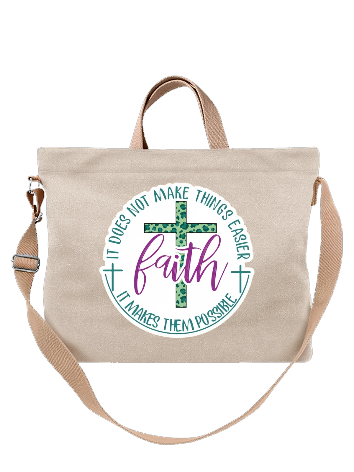 Сумка бежевая с принтом Христианский крест faith It makes them possible — духовный символ — Бежевая, фото 1
