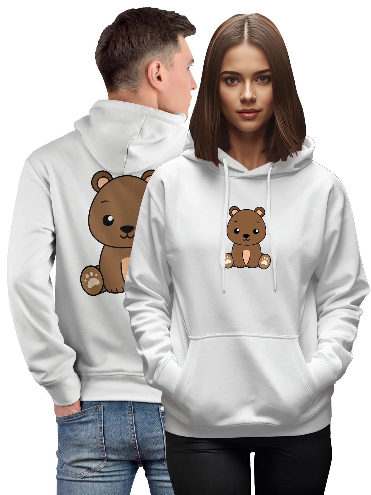 Худи Милый сидящий bear с лапками белое с принтом — bear family — Белая, фото 1