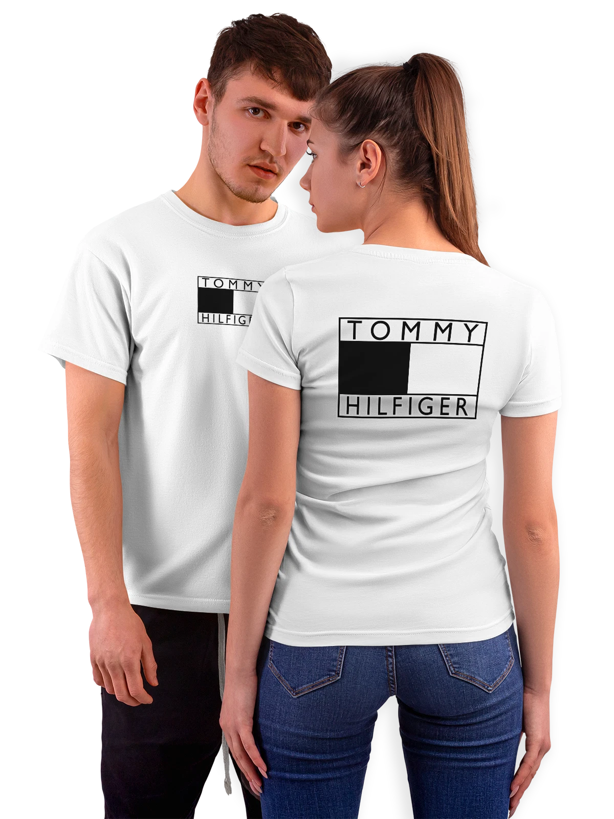 Футболка Tommy Hilfiger белая с принтом на спине — геометрическая композиция — Белая, фото 1