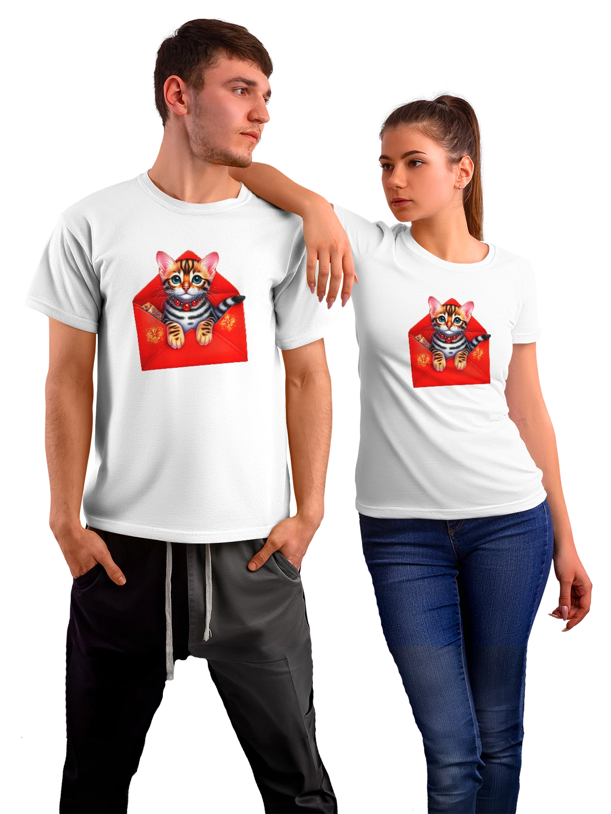 Футболка с бенгальским котом белая с принтом — кот на футболке — Белая, фото 1