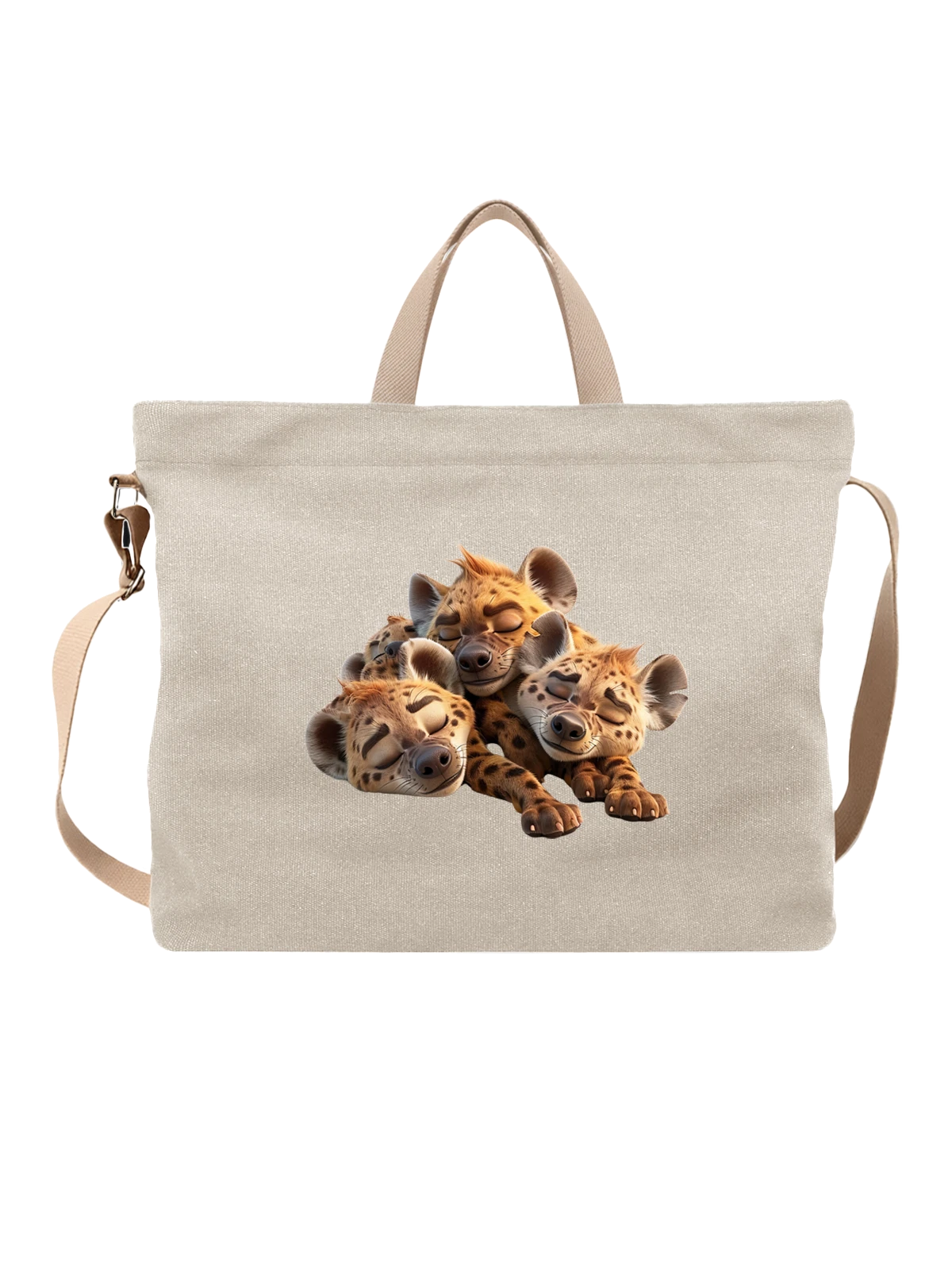 Сумка Спящие детёныши пятнистой гиены в дикой природе белая с принтом — сонные зверята — Белая, фото 1