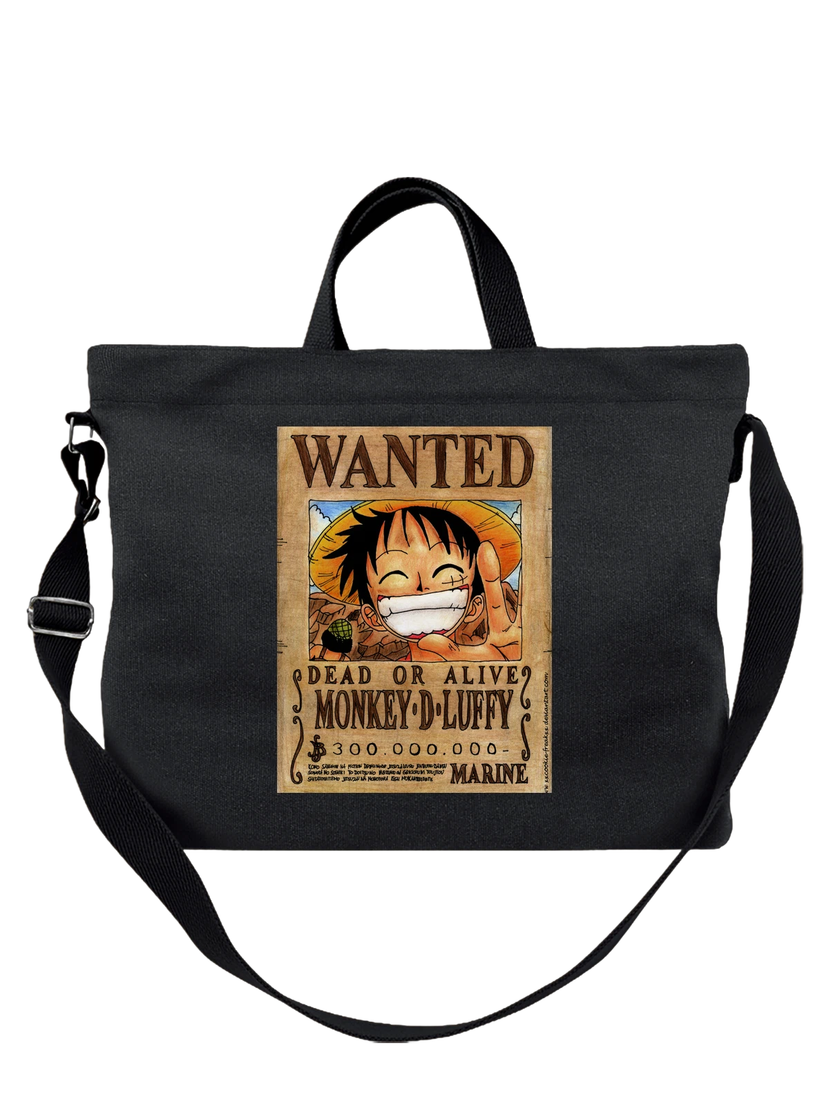 Сумка Монки Д Луффи One Piece WANTED чёрная с принтом — dead or alive — Чёрная, фото 1