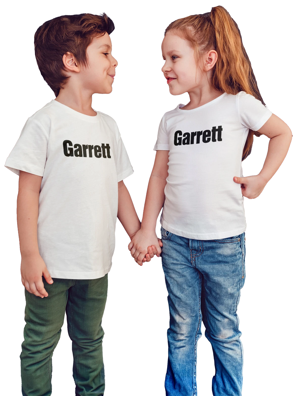 Футболка детская Garrett белая с принтом — современная айдентика — Белая, фото 1